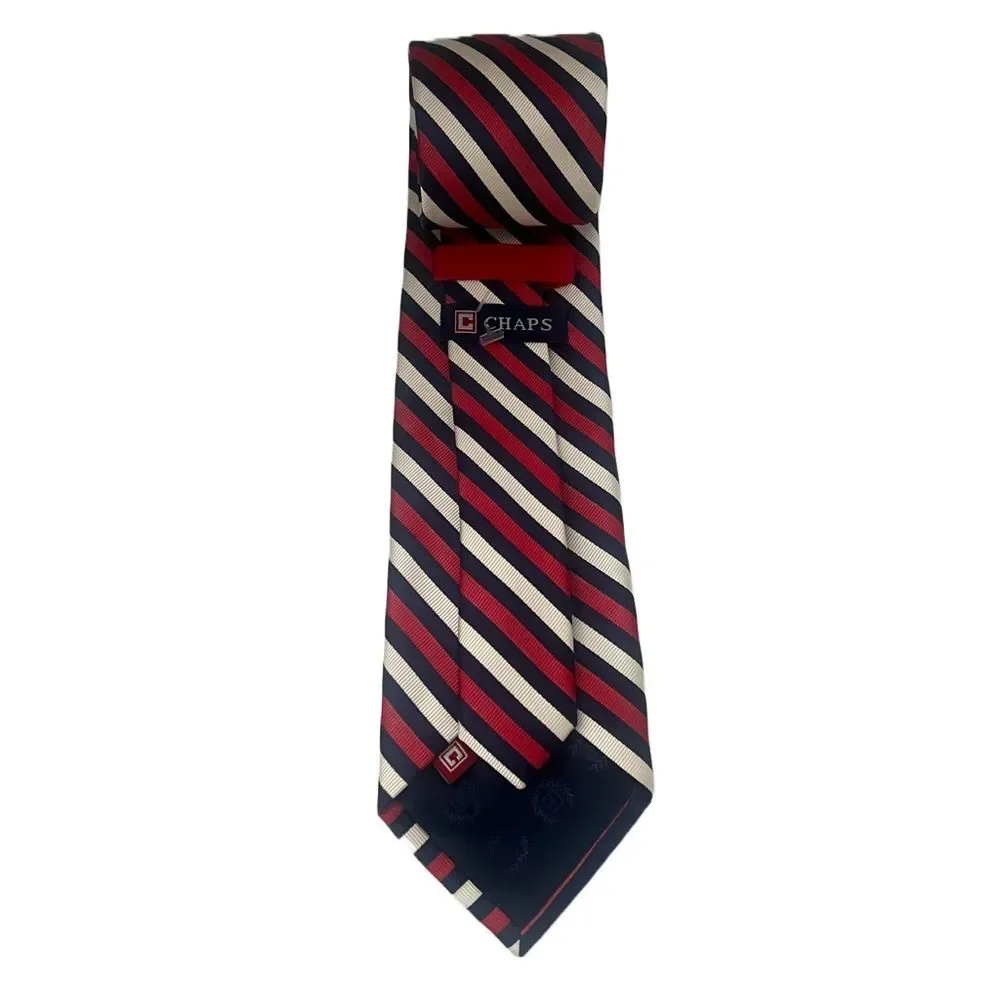 CHAPS 100% Silk Handmade Designer Tie Striped Retro Preppy Americana‎ Necktie